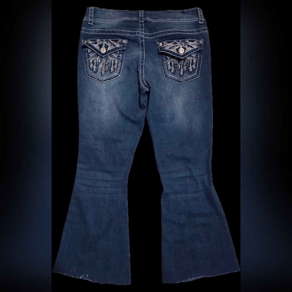 Womens Y2K Bling Distressed Flared Jeans Size 11/30